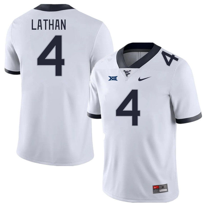 Men #4 Trey Lathan West Virginia Mountaineers College Football Jerseys Stitched Sale-White